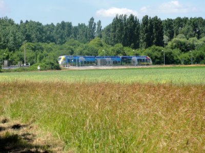 Variscourt (Aisne) gare d'Agilcourt-Variscourt (04) un train TER Picardie sortant de la gare
