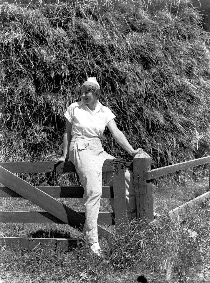 Van der Polls vrouw Nell Langlais in een bos op de Veluwe, Bestanddeelnr 189-0502