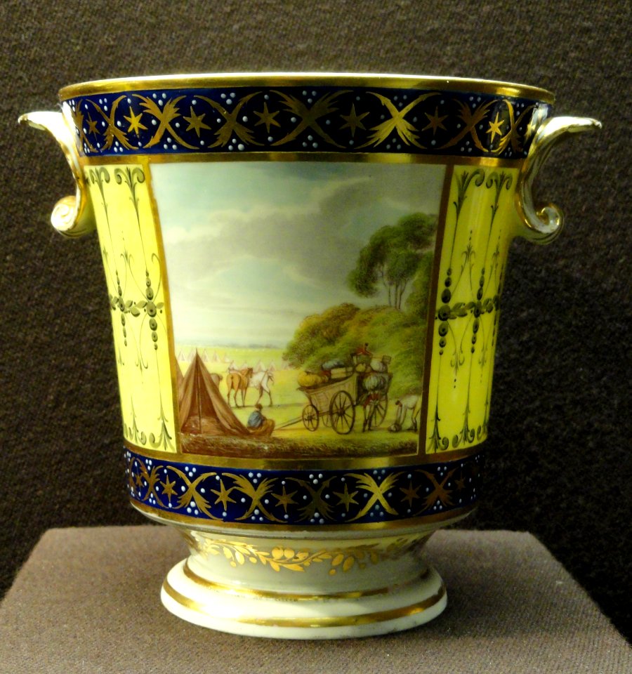 Vase with encampment scene, c. 1795-1797, William Duesbury II & Co., Derby, England, bone ash soft-paste porcelain, overglaze enamels, gilding - Gardiner Museum, Toronto - DSC00805