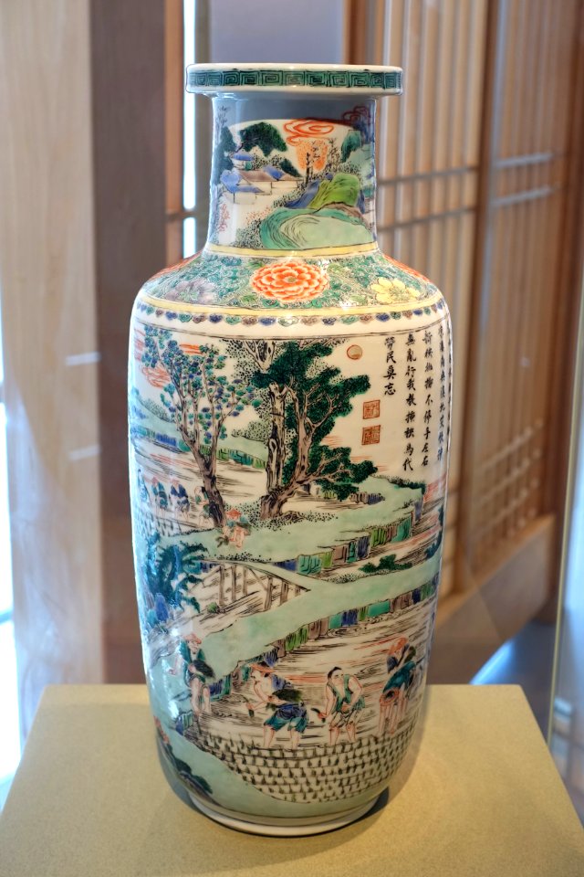 Vase with scenes of rice cultivation and silk production, view 1, Jingdezhen, China, Qing dynasty, Kangxi period, 1662-1722, porcelain, overglaze enamel, gilding - Peabody Essex Museum - Salem, MA - DSC05114
