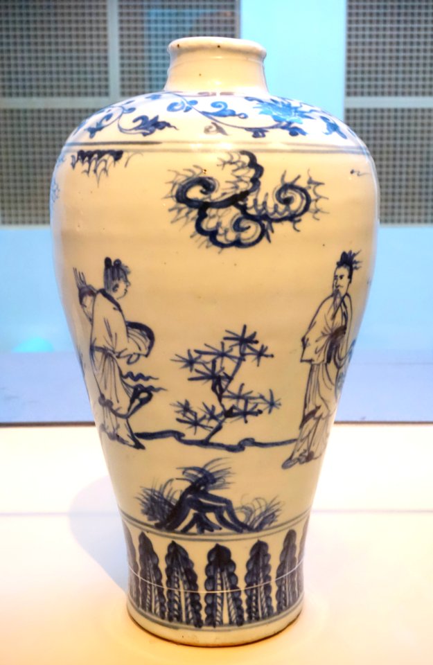 Vase with scholars going to a gathering, China, Jingdezhen, Jiangxi province, Ming dynasty, Tianshun emperor, porcelain with underglaze blue - Asian Art Museum of San Francisco - DSC01371