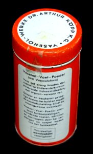 Vasenol voet-poeder blikje, Dr Arthur Kopp KG, Vasenol Werke, foto2