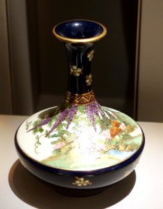 Vase with Flared Neck, manufactured by Koshida, undated, earthenware with overglaze and gold on dark cobalt - Chazen Museum of Art - DSC02384