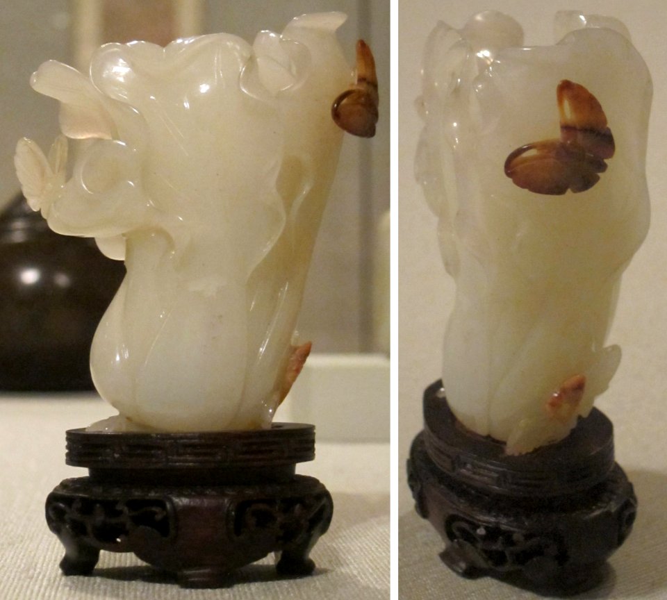 Vase with cabbage and butterflies, China, 19th century, nephrite, Honolulu Museum of Art