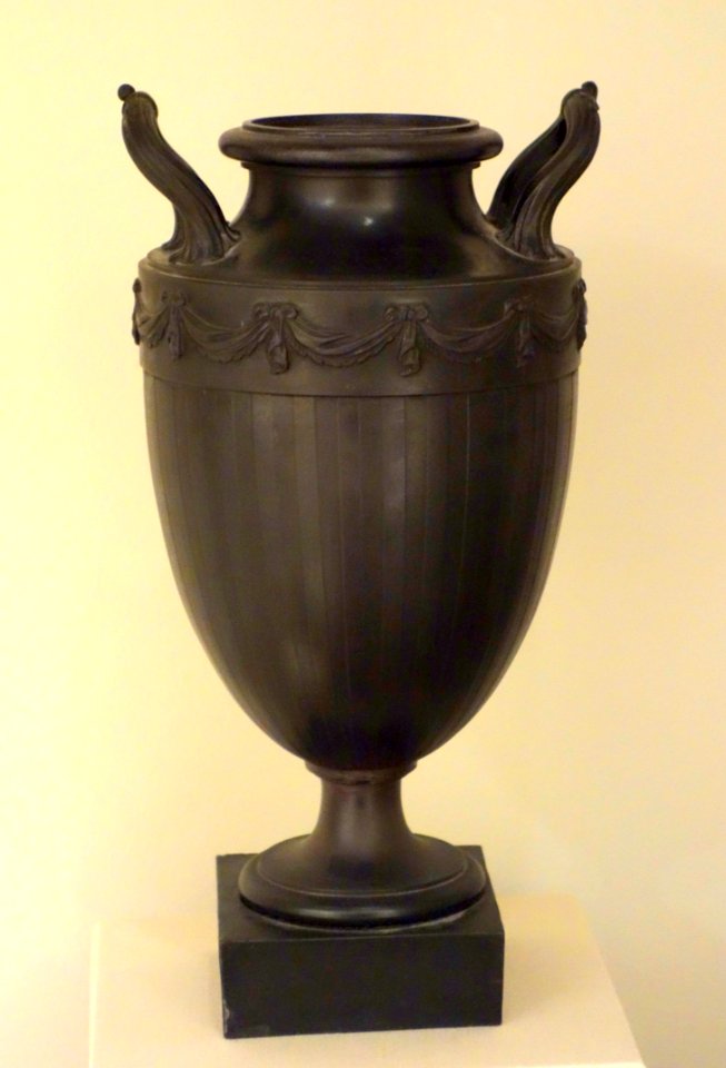 Vase on Stand with Inverted Neck, Josiah Wedgwood and Sons and Thomas Bentley, before 1780, black basalt - Chazen Museum of Art - DSC02001