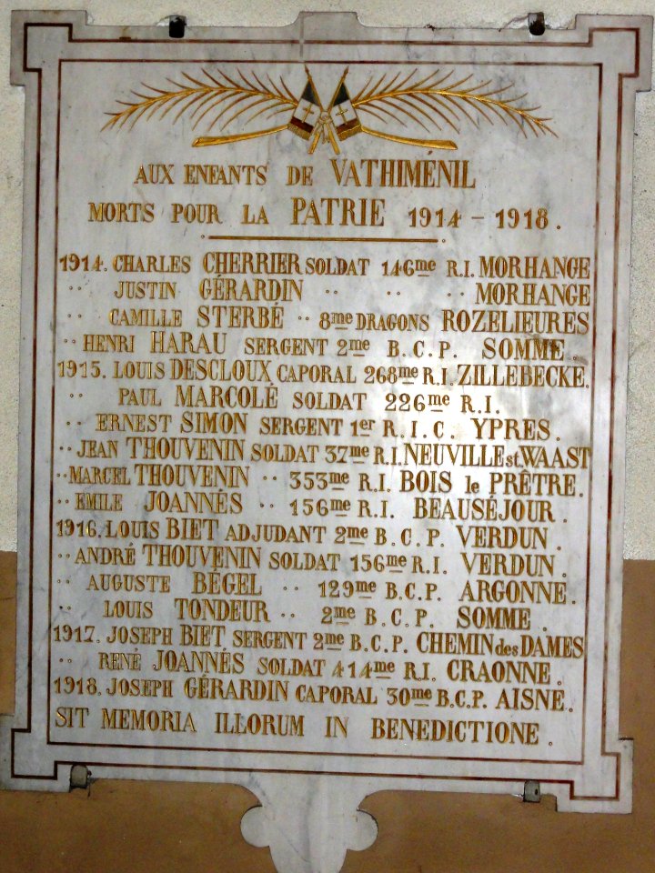 Vathiménil (M-et-M) église, plaque monument aux morts