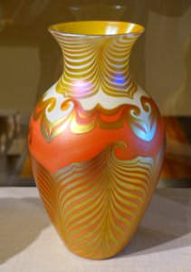 Vase by Steuben Glass Works, 1904-1914, blown Aurene glass with cased decoration - Portland Museum of Art - Portland, Maine - DSC04312