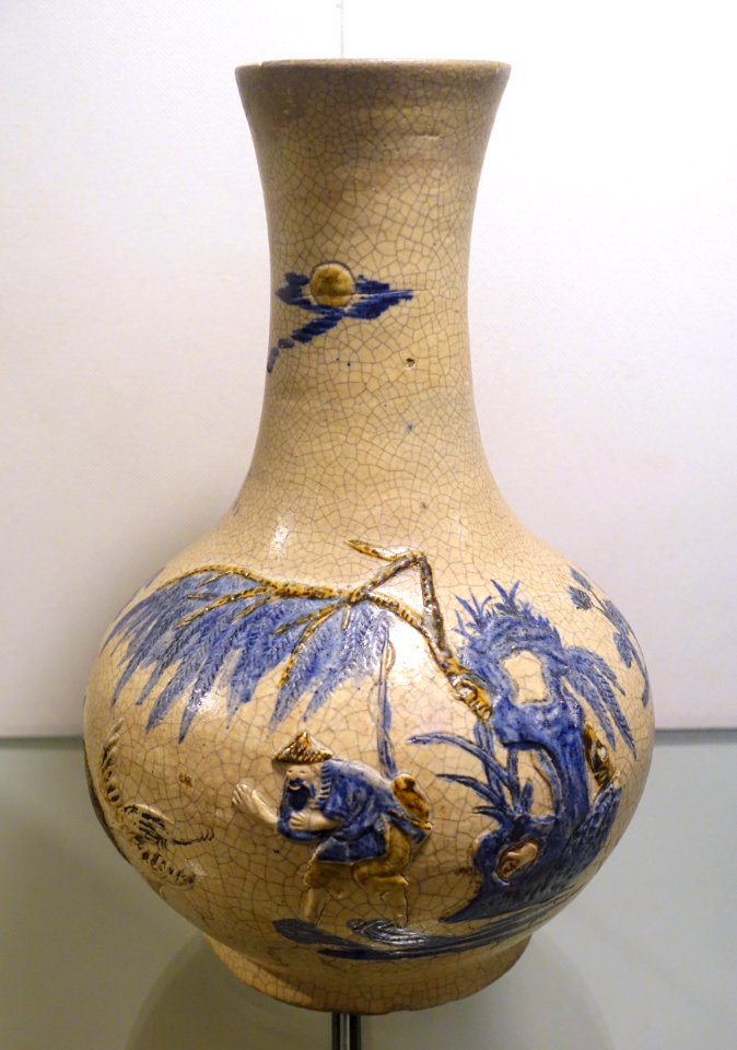 Vase decorated with Fisherman Benefits legend, Bat Trang ceramic - Nguyen dynasty, 19th century AD - Vietnam National Museum of Fine Arts - Hanoi, Vietnam - DSC05328