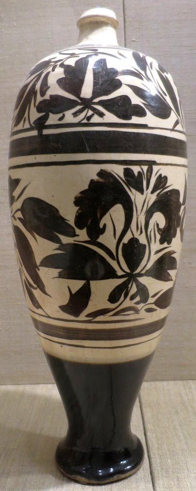 Vase from China, Yuan dynasty, 14th century, Cizhou ware, stoneware painted in black, Dayton Art Institute