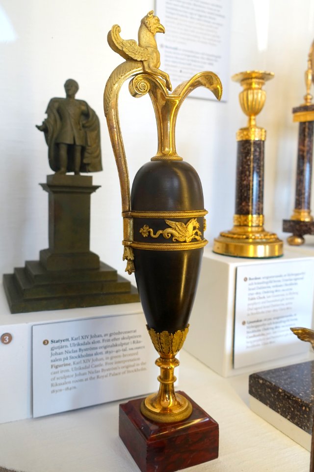 Vase, one of a pair, Empire style, Stockholm, early 1800s, bronze, red marble base - Nordiska museet - Stockholm, Sweden - DSC00014