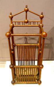 Umbrella stand, made by H. T. Cushman Manufacturing Company, North Bennington VT, c. 1891-1892, birch with brass and steel fittings - Bennington Museum - Bennington, VT - DSC09140