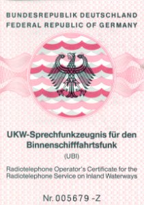 UKW-Sprechfunkzeugnis für den Binnenschifffahrtsfunk Deckblatt