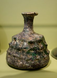 Unguentarium, Eastern Mediterranean, 200-300 AD, free-blown glass, tooled rim, pinch decoration - Huntington Museum of Art - DSC04827