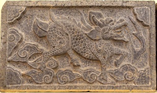 Unicorn, But Thap pagoda, Bac Ninh province, 1647 AD, stone - Vietnam National Museum of Fine Arts - Hanoi, Vietnam - DSC04949