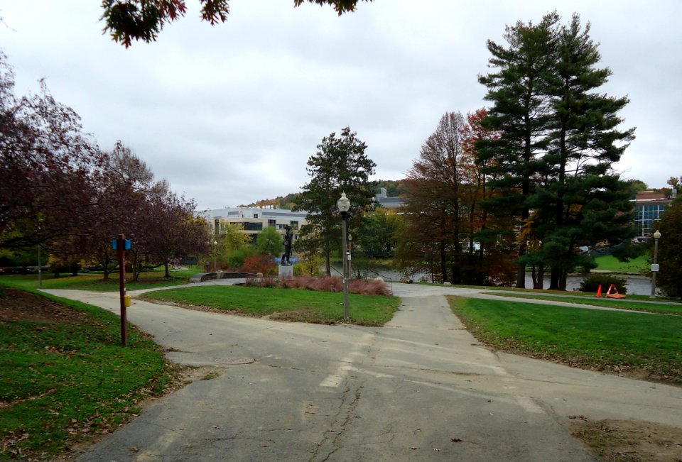 University of Massachusetts at Amherst campus view with lake