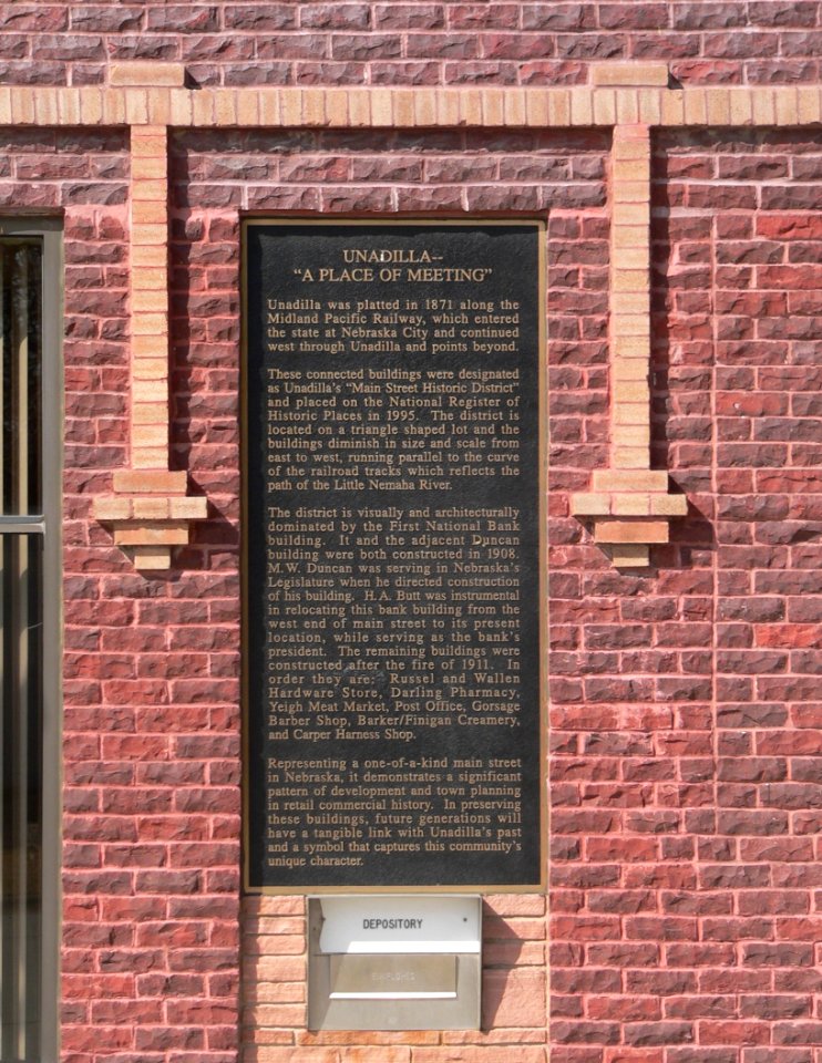 Unadilla, Nebraska plaque