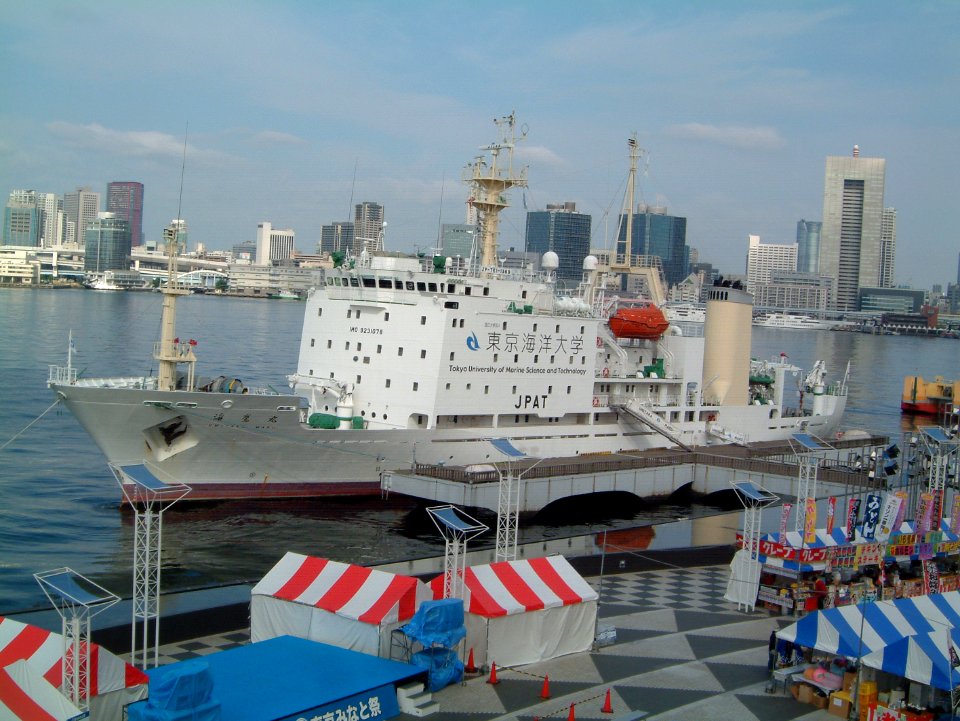 Umitaka-maru, an investigation ship of Tokyo University of Marine Science and Technology ,at the Harumi Pier of tokyo Port