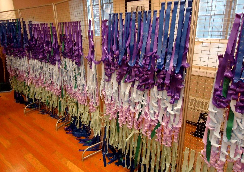 Unitarian Church in Summit ribbons representing fallen soldiers