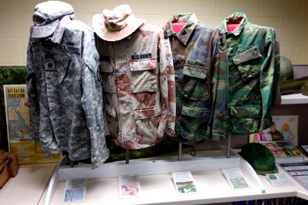 Uniforms with four camouflage patterns - Fort Devens Museum - DSC07206