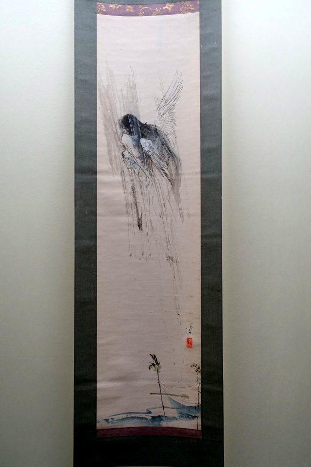 Ubume, ghost of a woman who died in pregnancy or child birth, carrying a baby, by Ito Seiu - Edo-Tokyo Museum - Sumida, Tokyo, Japan - DSC06854