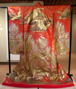 Uchikake kimono with Tree of Life motif, silk, from Tokushima, Japan
