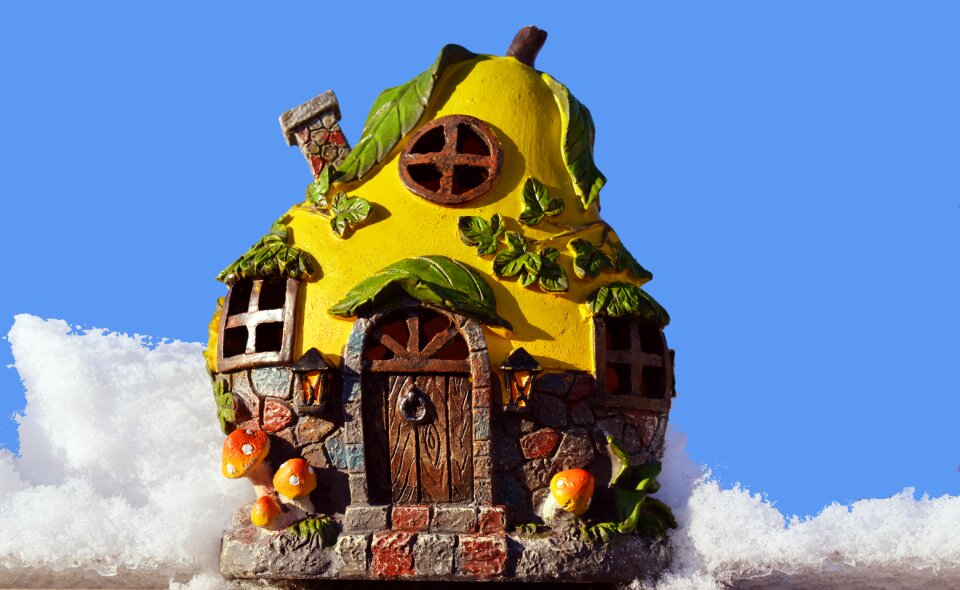 Snow blue sky cottage