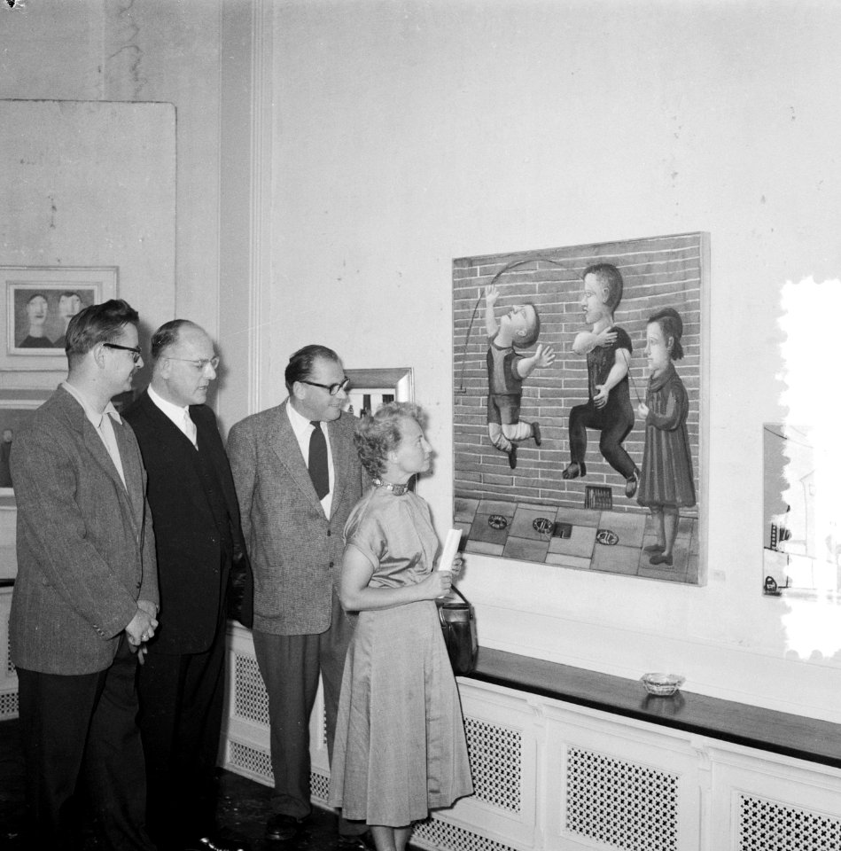 Uitreiking J. Marisprijs Den Haag , Co Westerik , burgemeester Schokking , W. Hu, Bestanddeelnr 907-2582