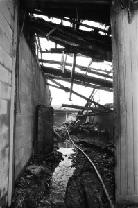Uitgebrand proeflokaal van het Waterloopkundig Laboratorium in Delft, Bestanddeelnr 930-0774