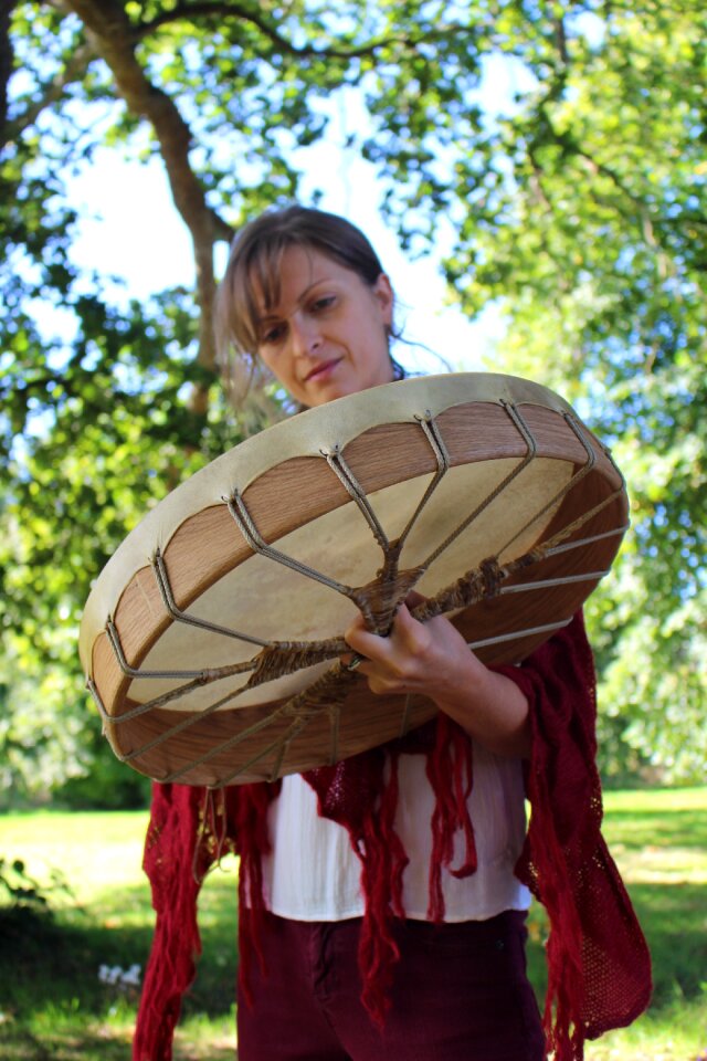 Woman drum nature