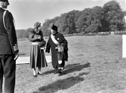 Uitreiking decoraties in Arnhem (Park Sonsbeek). Koningin Juliana en prinses Wil, Bestanddeelnr 903-0446