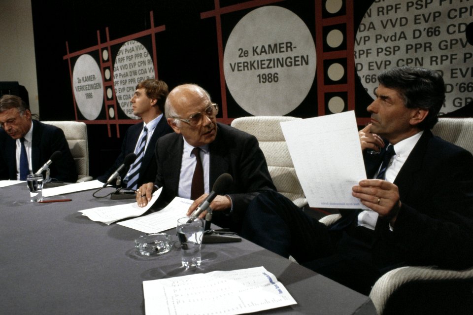Uitslag Tweede Kamer verkiezingen 1986 v.l.n.r. lijsttrekkers van Mierlo, Nijpe, Bestanddeelnr 253-8960