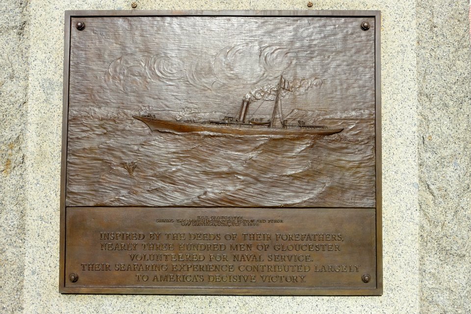USS Gloucester sinking the Spanish destroyers Pluton and Furor, off Santiago, Cuba, July 3, 1898 - Gloucester Spanish American War Memorial - Gloucester, MA - DSC00986