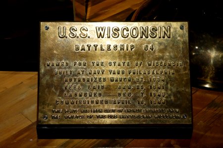 USS Wisconsin (Battleship 64) plaque - Wisconsin Veterans Museum - DSC03073