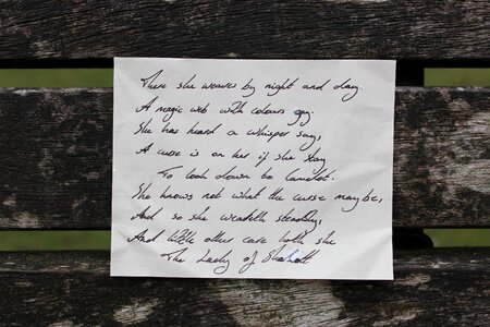Poem bench handwriting