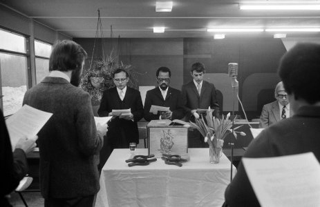 V.l.n.r. drs. S.P. Seregar, ds. L. Dillingon en ds. J. Legène, Bestanddeelnr 926-9532