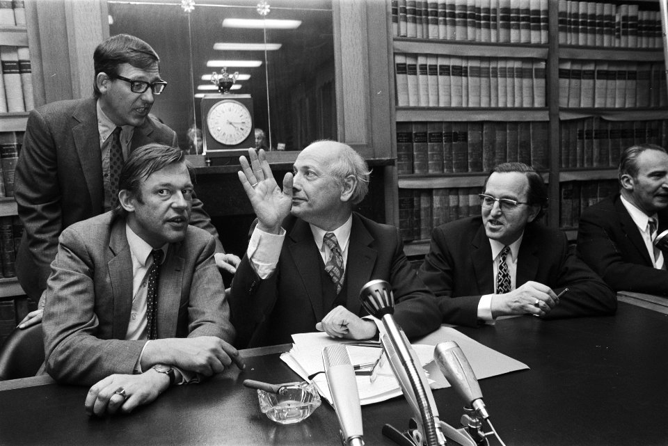 V.l.n.r. Van Mierlo (D66), Den Uyl (PvdA), Aarden (PPR), Bestanddeelnr 924-4622