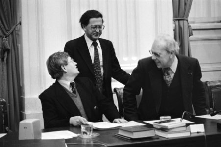 V.l.n.r. de ministers Hans Wiegel, Arie Pais en Wil Albeda, Bestanddeelnr 931-2751