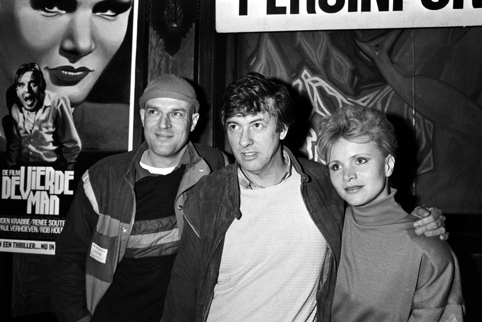V.l.n.r. Jeroen Krabbé, regisseur Paul Verhoeven en Renée Soutendijk, Bestanddeelnr 932-5420