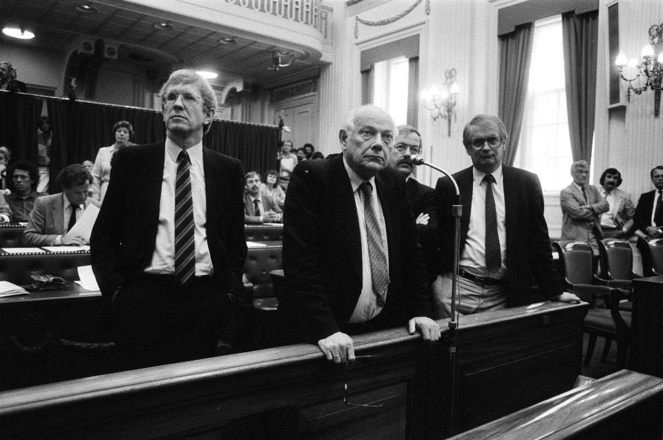 V.l.n.r. PvdA-leden dhr. Stemerdink, dhr. Den Uyl, dhr. Ter Beek en dhr. Meijer, Bestanddeelnr 932-6349