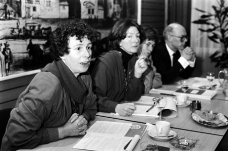 V.l.n.r. Pijkel Schröder (voorzitter), Martine van de Does (voorlichter), Trees , Bestanddeelnr 932-4784