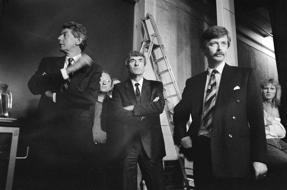 V.l.n.r. Wim Kok, Ruub Lubbers en Joris Voorhoeve, Bestanddeelnr 934-4942