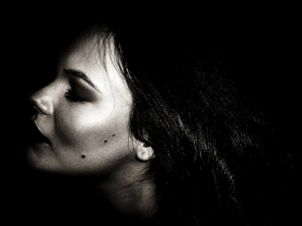Woman emotion long hair