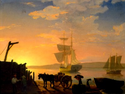 Unloading a Ship, by Fitz Henry Lane, c. 1850, oil on canvas - Currier Museum of Art - Manchester, NH - DSC07455