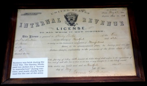 United States Internal Revenue License for Stanley Works, Civil War era - New Britain Industrial Museum - DSC09838