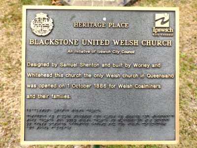United Welsh Church, Blackstone plaque