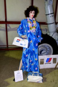 United Airlines stewardess uniform, Hawaiian flights, 1960s - Oregon Air and Space Museum - Eugene, Oregon - DSC09823
