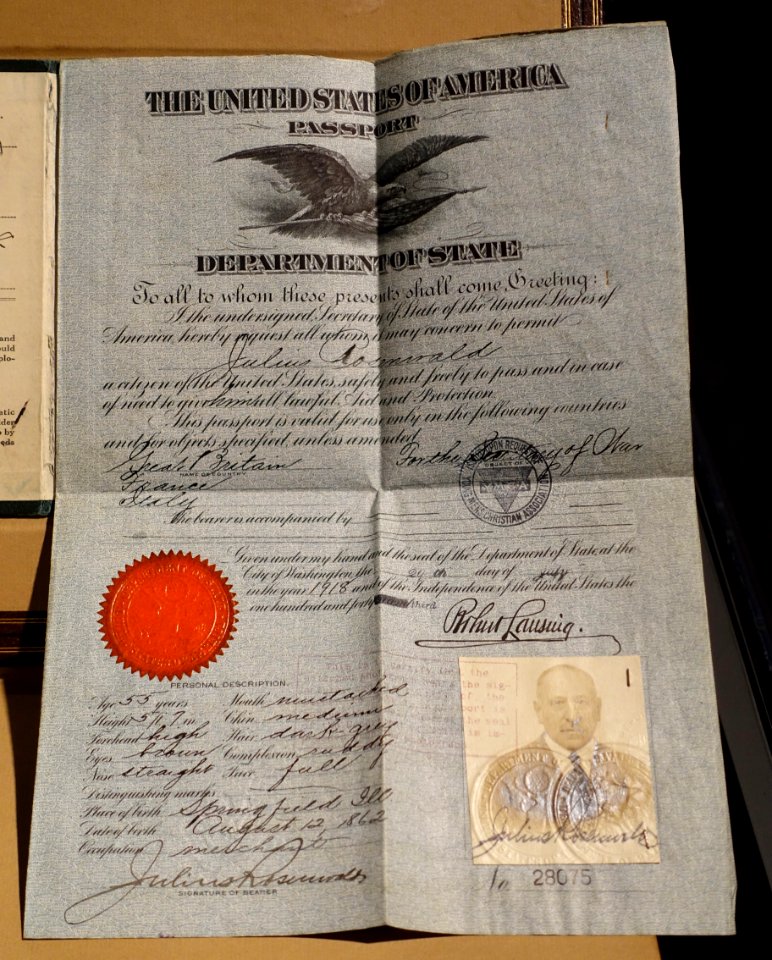 US Passport, 1918, for Julius Rosenwald - Museum of Science and Industry (Chicago) - DSC06681