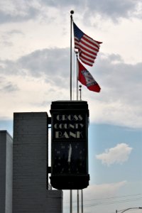 US, Arkansas, and Cross County Bank clock in Wynne, Arkansas