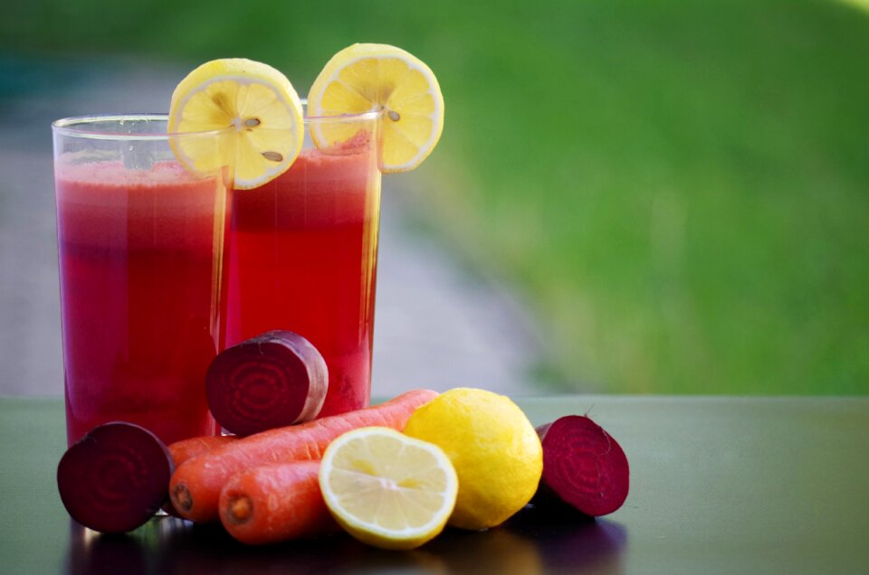 Salad beetroot carrots lemon beverage
