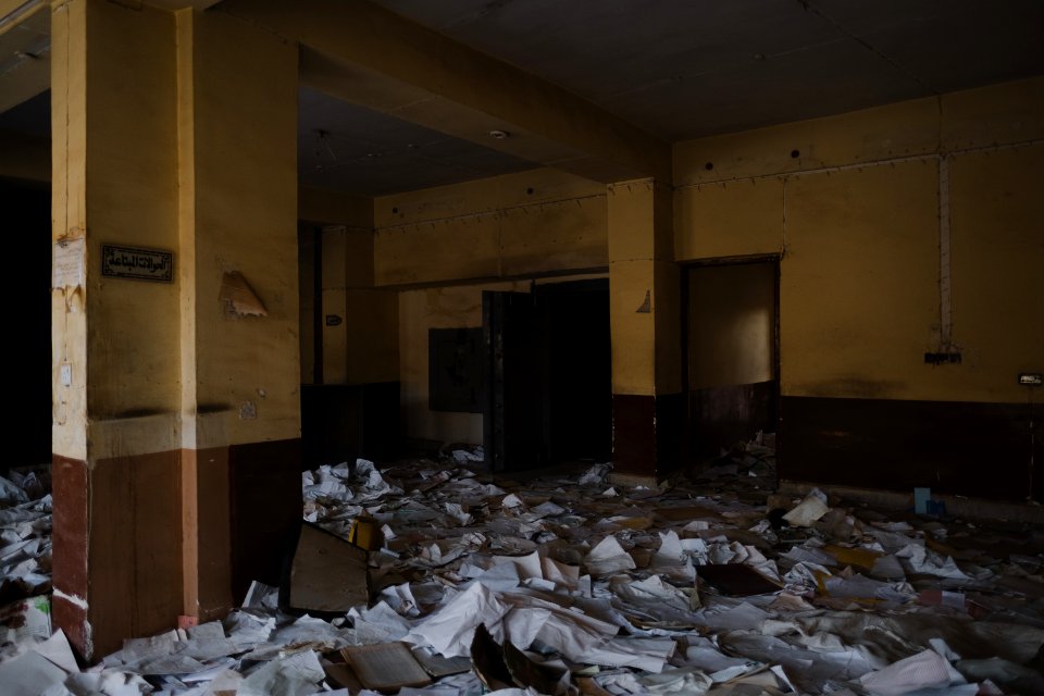 Views inside the ruined Rashid Bank in Shingal in May of 2019, destroyed during war with the Islamic State 13